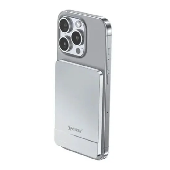 Xpower 5000Mah 20W 2In1 Wireless Ultra Thin Power Bank - Silver